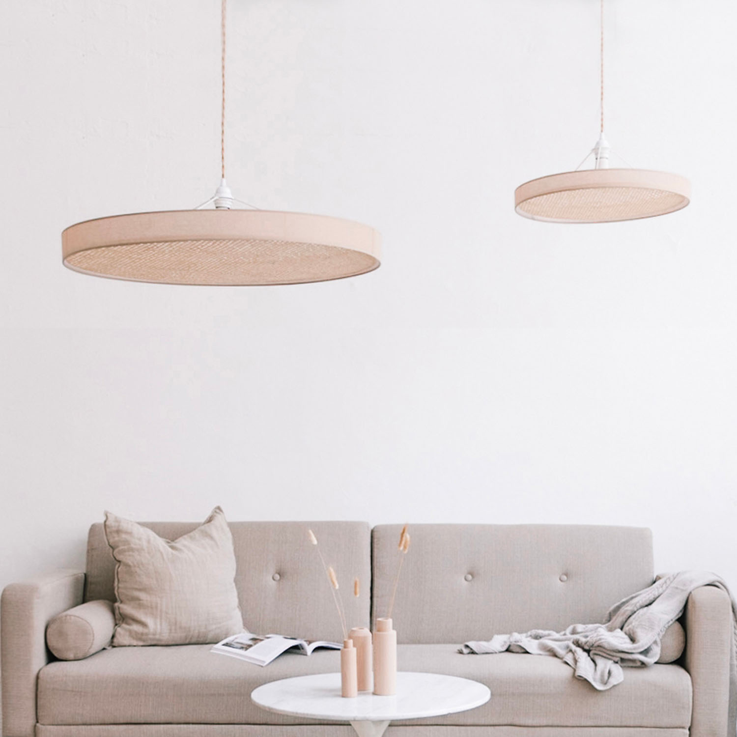 suspension cannage Eclipse : Suspension Eclipse 80 et eclipse 50, luminaire cannage An°So Design L'Inatelier Nantes Déco Design et Artisanat français