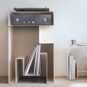 Meuble de rangement platine et vinyles en métal – JEUSTENE- Blanc - Gaelle Pinel_nantes_l'Inatelier_made in france_artisanat contemporain_fait main_décoration_intérieur_l'Inatelier_Rennes