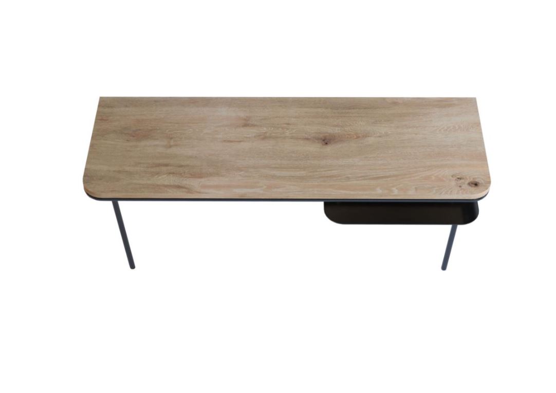 Bureau console bois et métal - KNGB- Chêne-déco-fabrication française-vue dessus -plateau