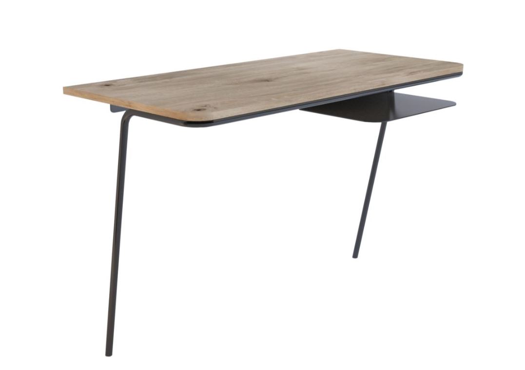 Bureau console bois et métal - KNGB- Chêne-déco-fabrication française -vue profil-rangement